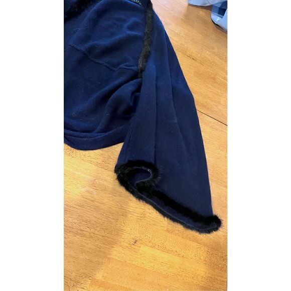 JOCELYN BLUE ANGORA RABBIT FUR TRIM SWEATER SHAWL CAPE  SCARF W/ SLEEVES SIZE M - Picture 4 of 15